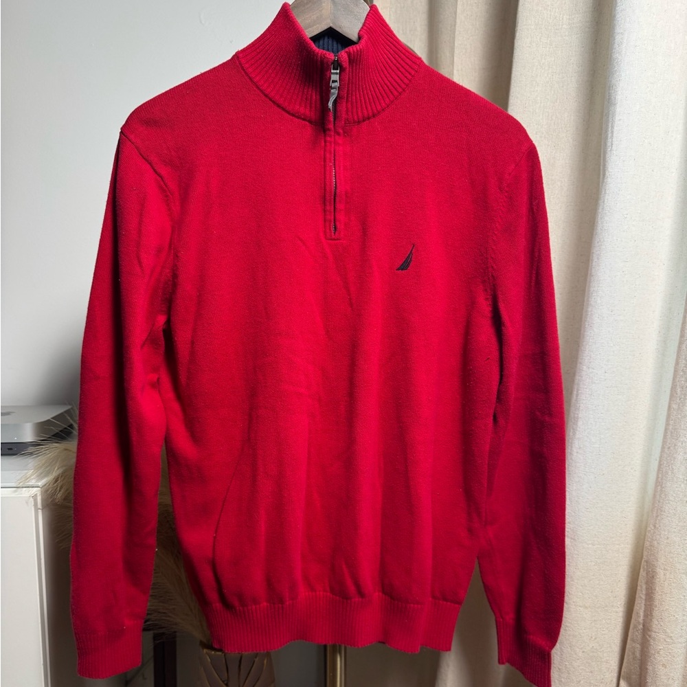 Nautica Men's Bold Red Zip-Up Sweater | Medium